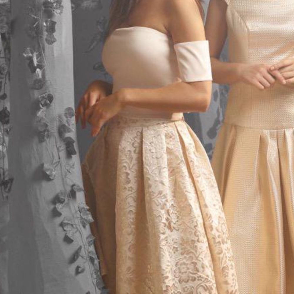 2 Piece Gold Stretch Top and full skirt with tail